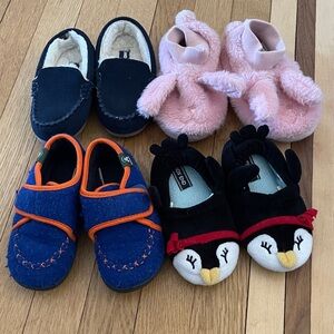 Three pairs of size 7-9 toddler slippers Lands’ End; LL Bean and Kamik
